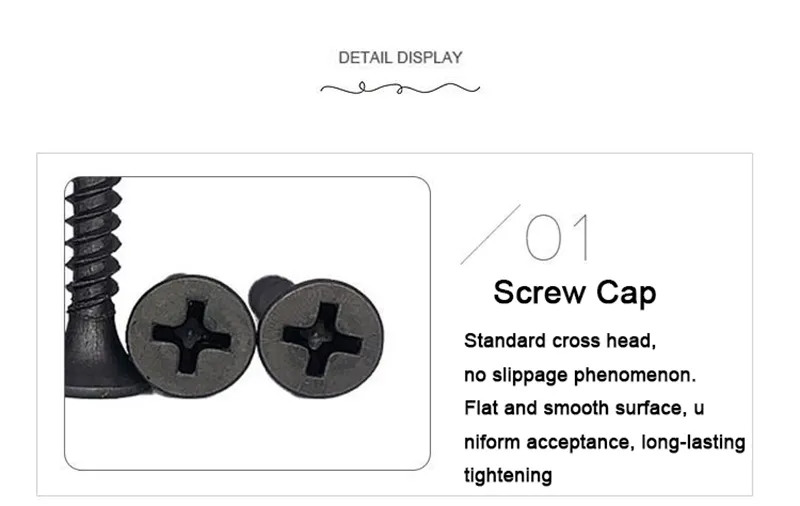 Black-plated carbon steel drywall screw