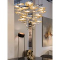 lobby indoor golden glass leaf chandelier