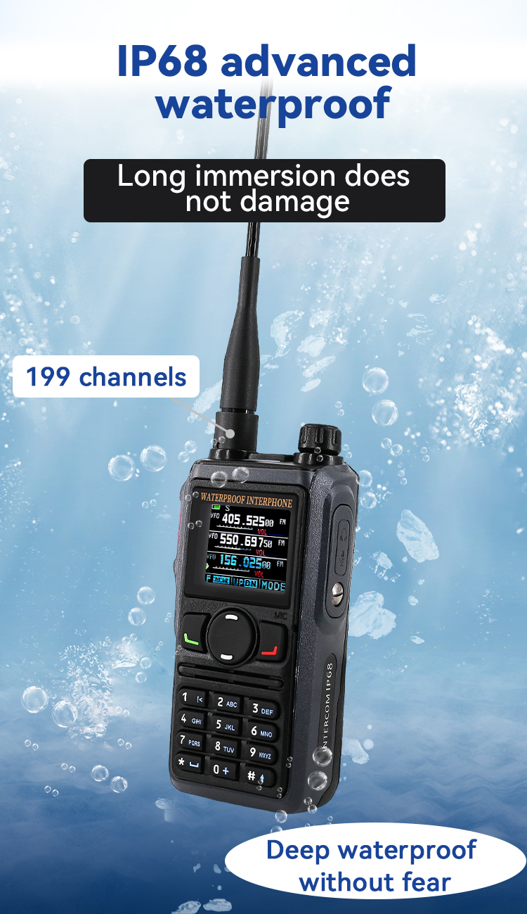 ETMY ET-UV9K IP68 Waterproof Ham Walkie Talkie Multi-Frequency 245MHz Rugged VHF UHF GPS Two Way Radio with Bluetooth Earpiece