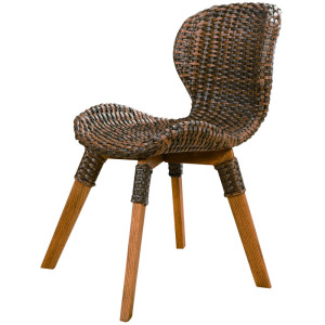 レジャー木製テーブルと4脚の籐製の椅子