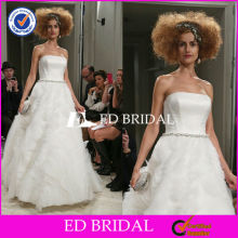 Ball Gown Strapless Sleeveless Satin Bodice Belt Heavy Organza Wedding Gowns For Fat Bride