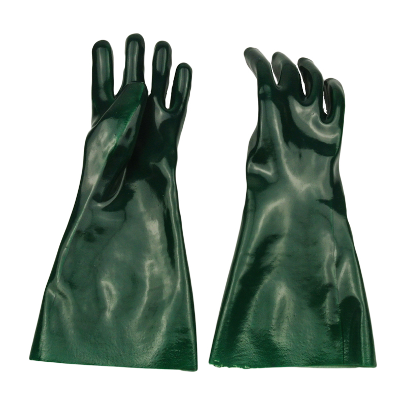 PVC coated green oil resistant long protective gloves