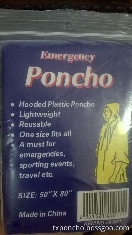 PE rain poncho packing bag with papercard