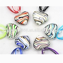 3D Floral Lampwork Glass Striped Heart Pendant For Necklace Diy