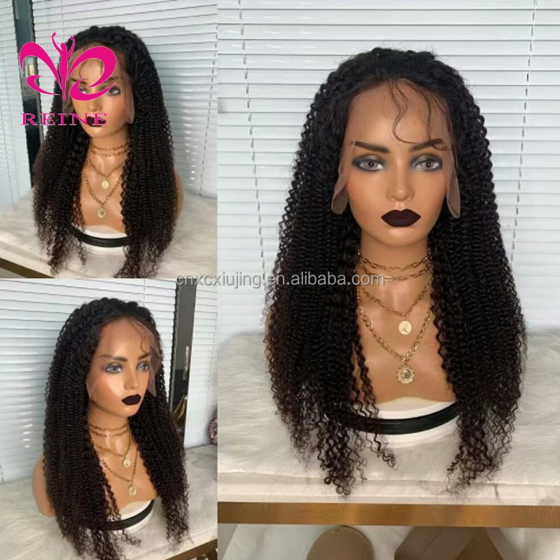 REINE Natural Human Hair Wigs For Black Women Brazilian Human Hair Frontal Lace  kinky curl Wig  double drawn human hair wigs