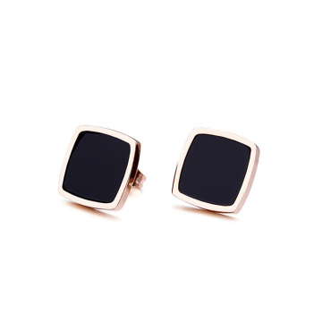 Fashion ladies black square stud earrings