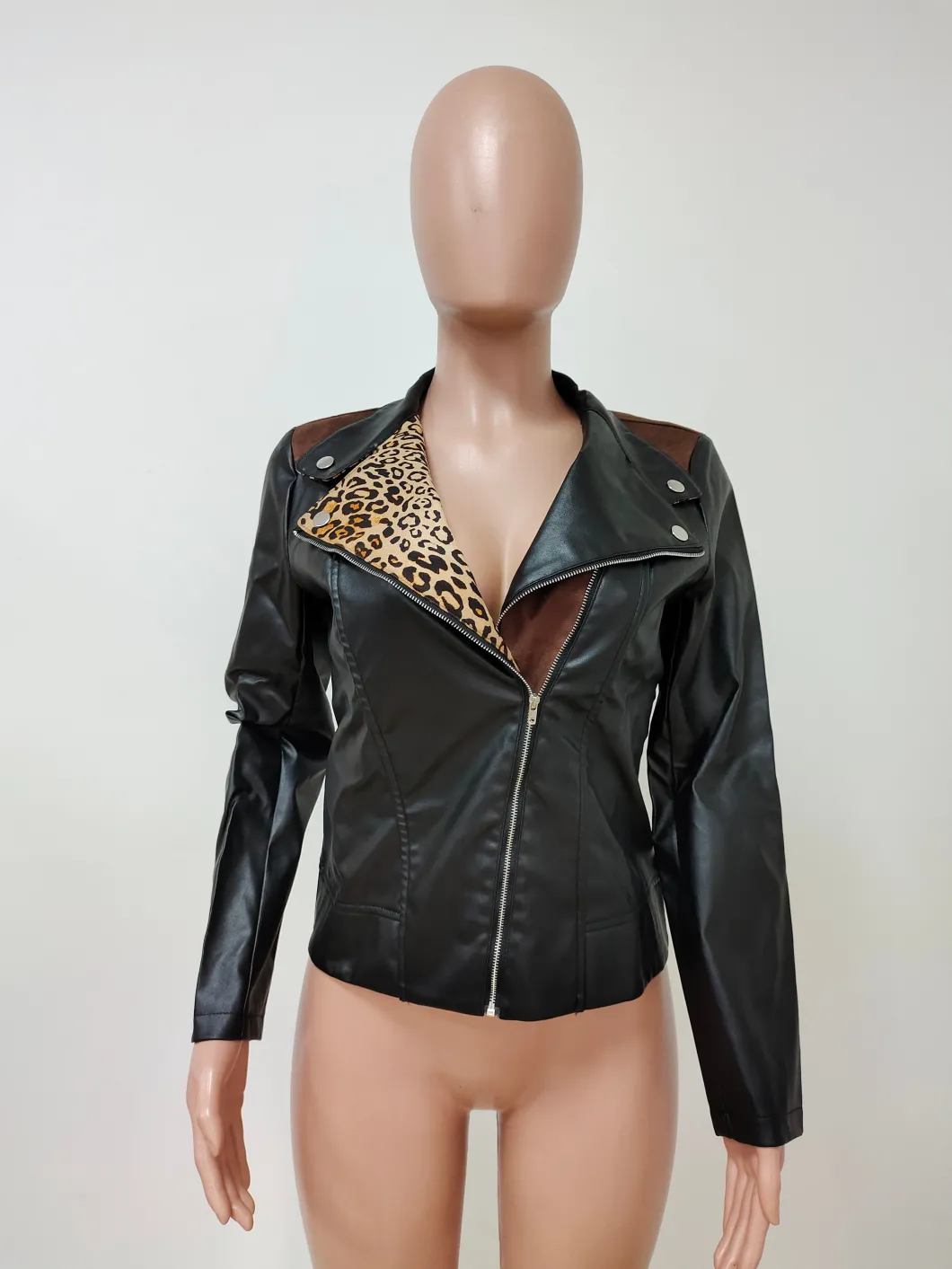 L99493 New Fall/Winter Women's PU Leather Leopard Jacket