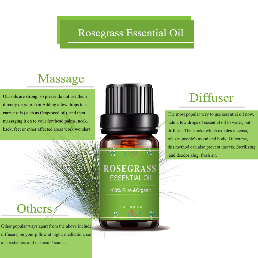 Cutsomized rosegrass mafuta muhimu kwa aromatherapy diffuser