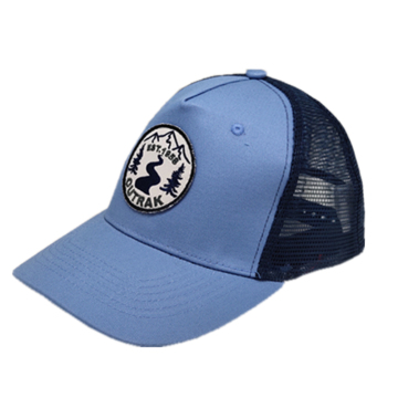 blue baseball cap woven label logo with mesh