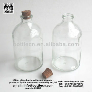 100ml glass bottle with cork stoppers, cork lid