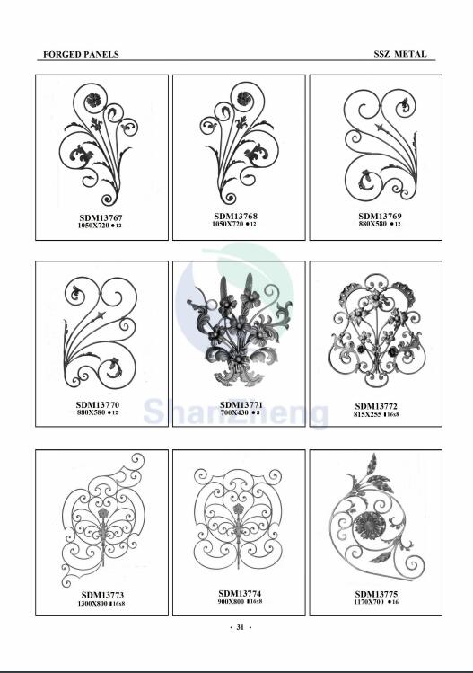 Forged Iron Decoration Components for Wrought iron Handrail Forged Ornaments Panels for wrought iron fence or gate