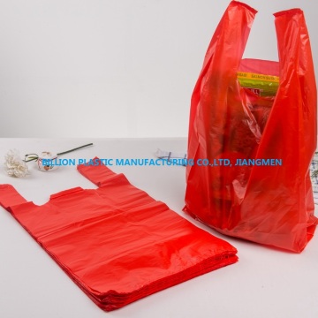 Saco de compras de colete de HDPE vermelho