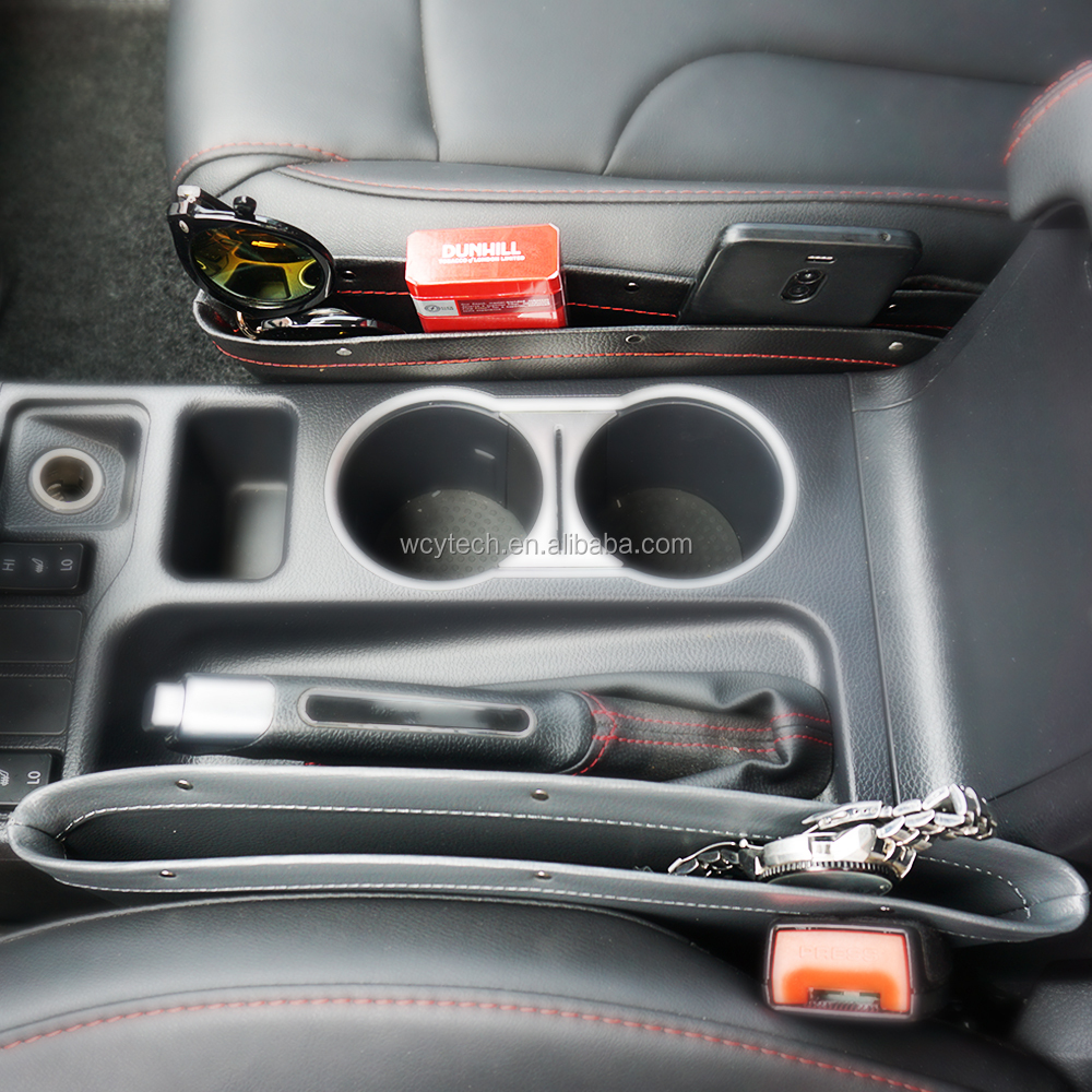 Private Label PU Full Leather Car Seat Gap Console Organizer Black Car Seat Gap Filler