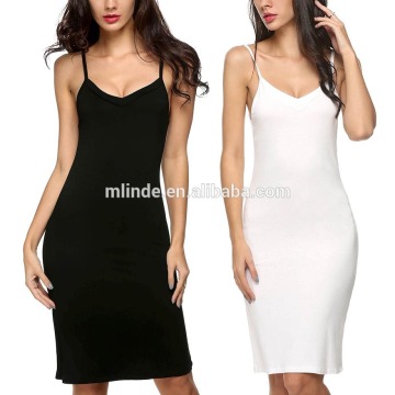 Women Full Slips Cotton Spandex Blend V Neck Straight Dress Nightwear