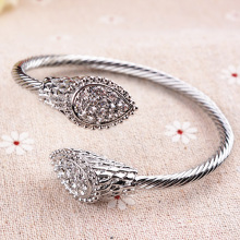 New popular rhodium bangle style wire bracelet statement stone bangle