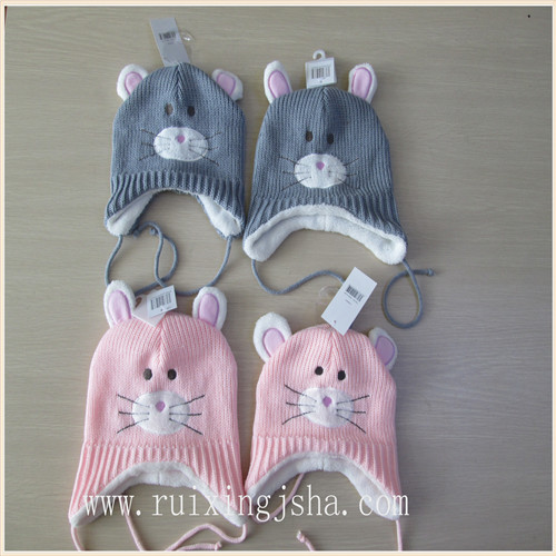 children knitted hat with lining fur imitation children knitted hat with lining fur imitation