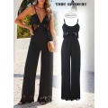 Black Tassel franjes openen wijd been jumpsuit