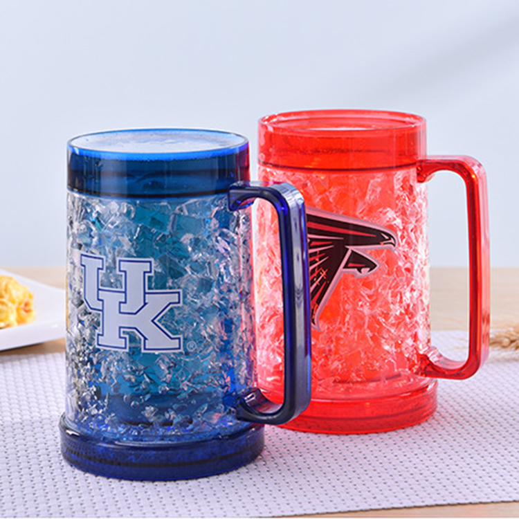 Durable Double Walled Freezer Beer Mugs, Double-Wall Insulation Glass Gel Frosty Mug, BPA-Free Plastic Mugs Frozen Beer Glasses