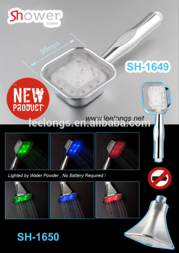 ABS chromed single functional sqaure shaped LED rain shower head