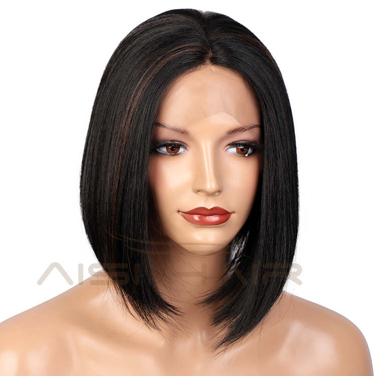 Aisi Hair Top Quality Mixed Black Brown Short Bob Wig Silky Straight Wig Natural Wave Synthetic Cheap Wigs For Black Women