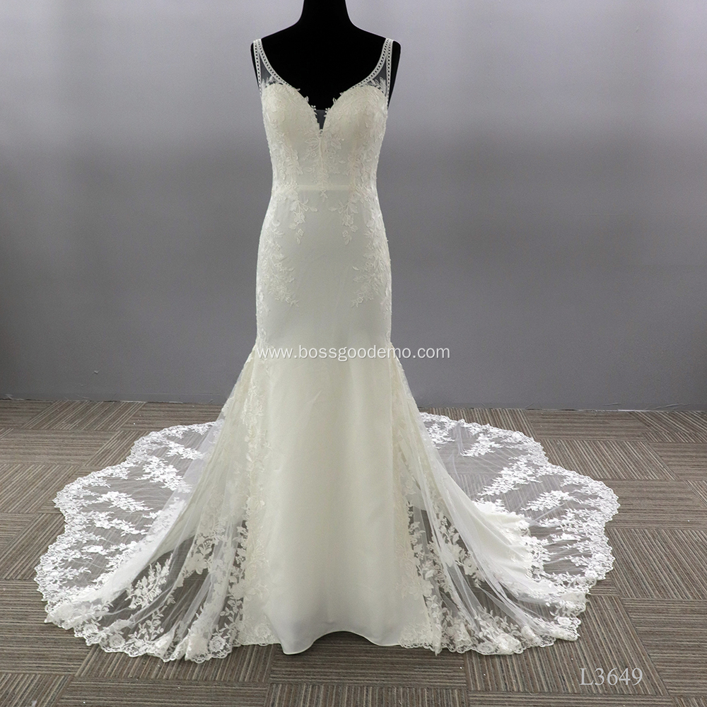 Latest Arrival Gorgeous Backless Lace Beach Mermaid Bridal Wedding Gown Dress