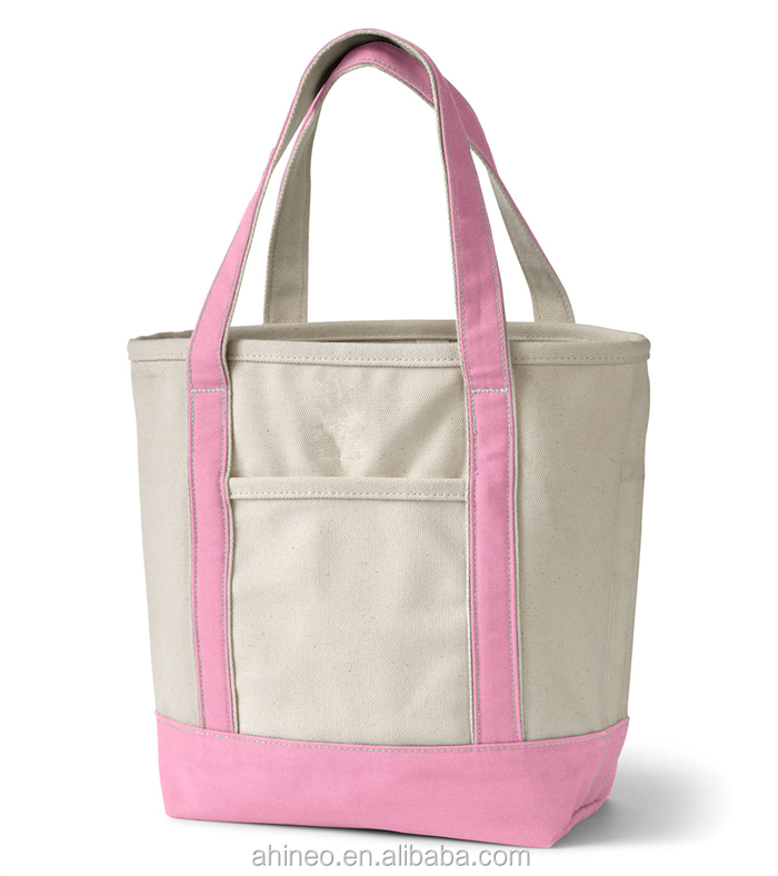 Custom Natural Standard Size Two Tones Thick 24 Oz Printed Cotton Canvas Tote Bag With Outside Pocket shopping bag