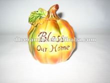 decorative ceramic pumpkin with metal leaf