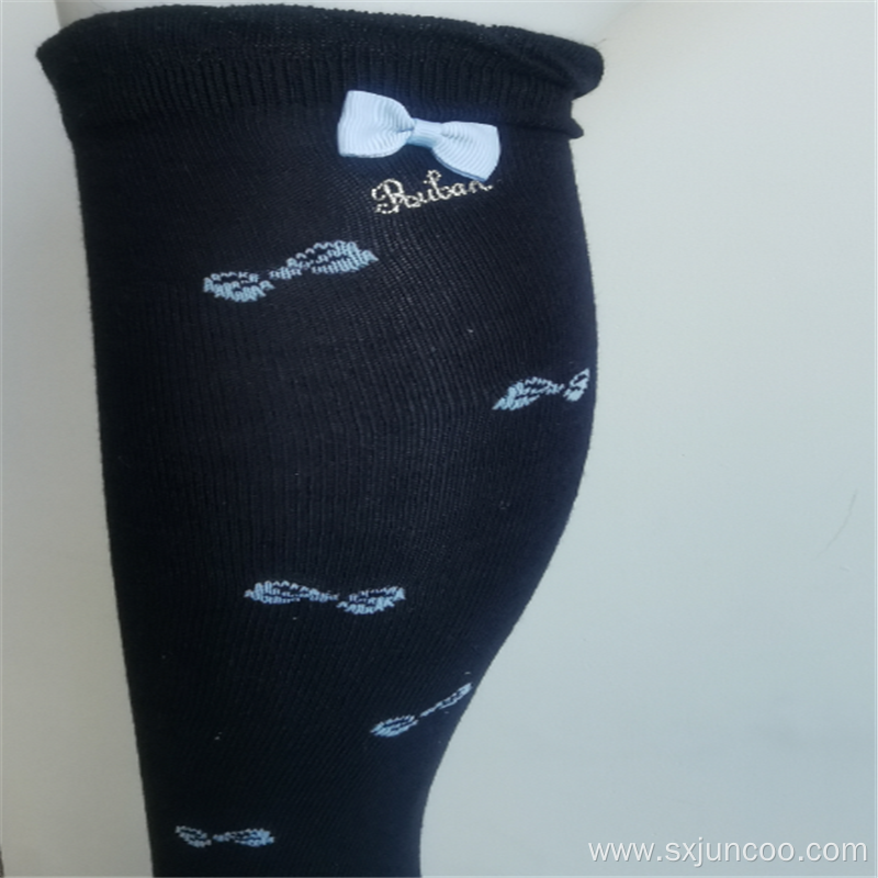 Girls' Casual Knee-high Black Quick Dry Print Socks