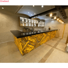 Custom Designed Hotel Lounge LED Bar Counter with Colorful Onyx Stone Bar Tables