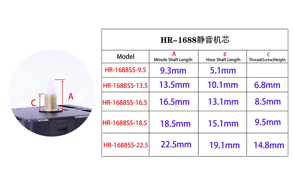 Hr1688 16.5 mm Clock Mechanism Sweep Silent Movement