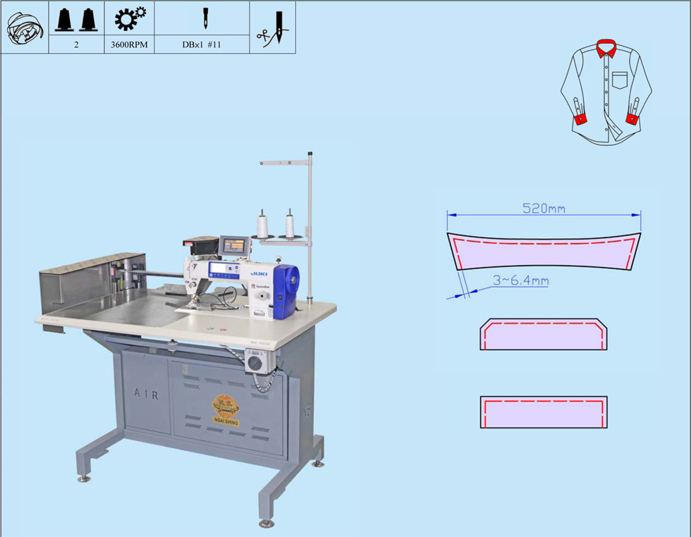 cuff topstitching + collar turning machine, collar blocking machine