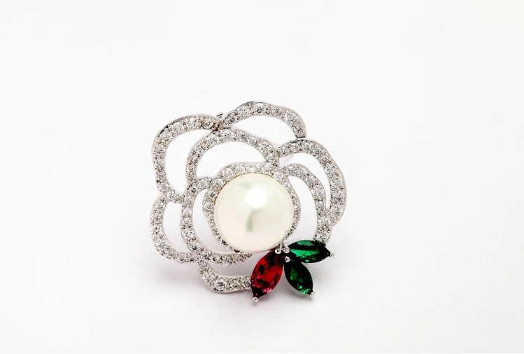 Elegant Flower-Shaped Wedding CZ Pearl Brass Brooch