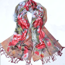 Double Faced Fringy Silk Shawl,Ladies Scarves and Wraps for Cold Weather