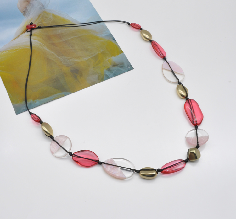 Custom rose red colorful long link chain epoxy resin transparent necklace