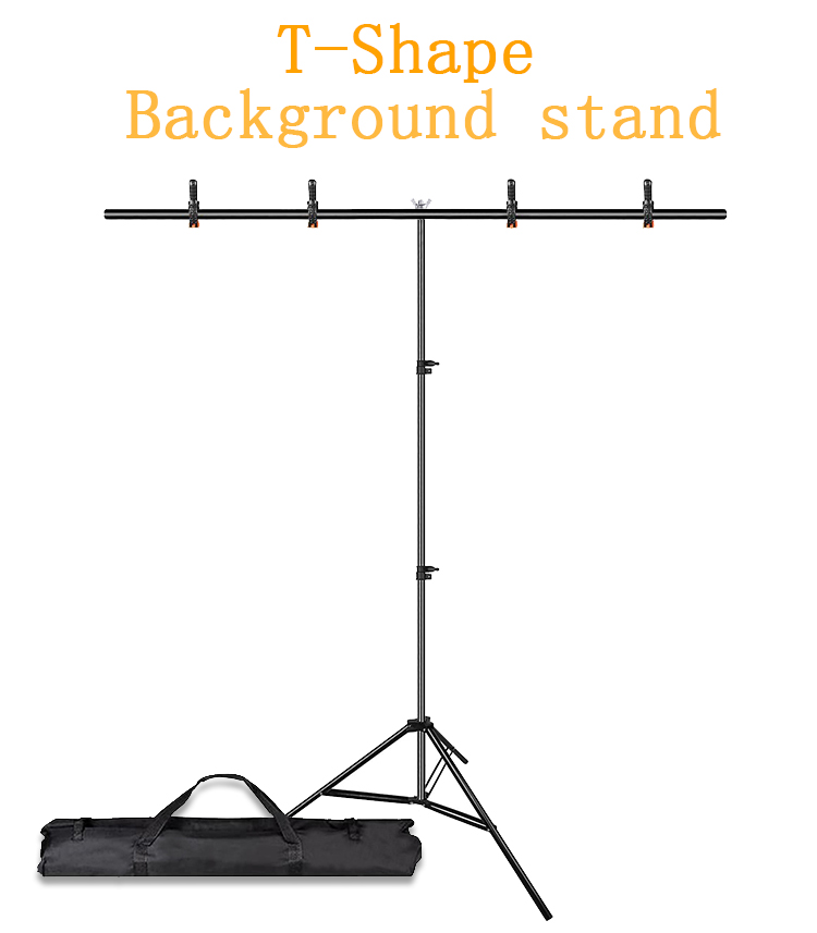 Support de toile de fond en forme de T 2 x 2 m/6,5 pi x 6,5 pi Support de fond photo portable avec 4 pinces à ressort pour studio vidéo de photographie