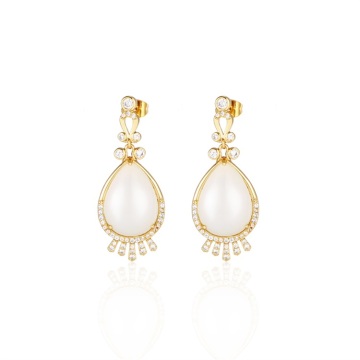 Fashion White Jade Sterling Silver Gold Plated Earrings