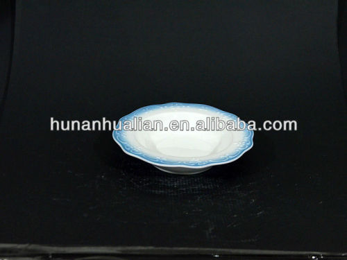 7.5" white round porcelain soup bowl with hand painted design