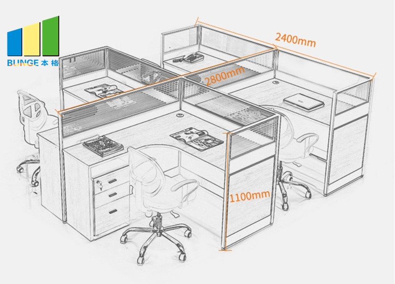 Contemporary Office Modular Furniture Cubicles 4 Seats Office Partition Workstations