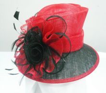 Red / Black Sinamay Ladies Hats Sinamay Feather Trim For Church / Wedding
