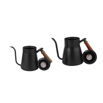 Hand Drip Kettle With Thermometer and Wooden Handle