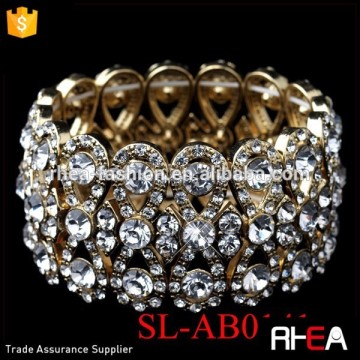 Crystal Stretch Bracelet Gold Clear Rhinestone Crystal