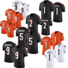 Cincinnati Bengals Game Jersey: Joe Burrow #9, Ja'Marr Chase #1, McPherson #2 - Black