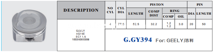 Piston for Geely 4G15E 10036000308