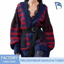 Chic Blue and Red Striped Knit Garment