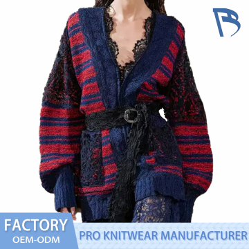 Chic Blue and Red Striped Knit Garment