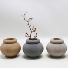 Modern Rustic Hand Carved Boho Wood Vase Planter