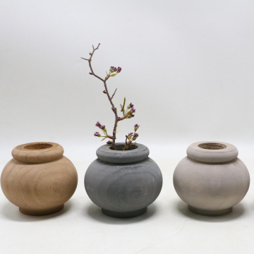 Modern Rustic Hand Carved Boho Wood Vase Planter