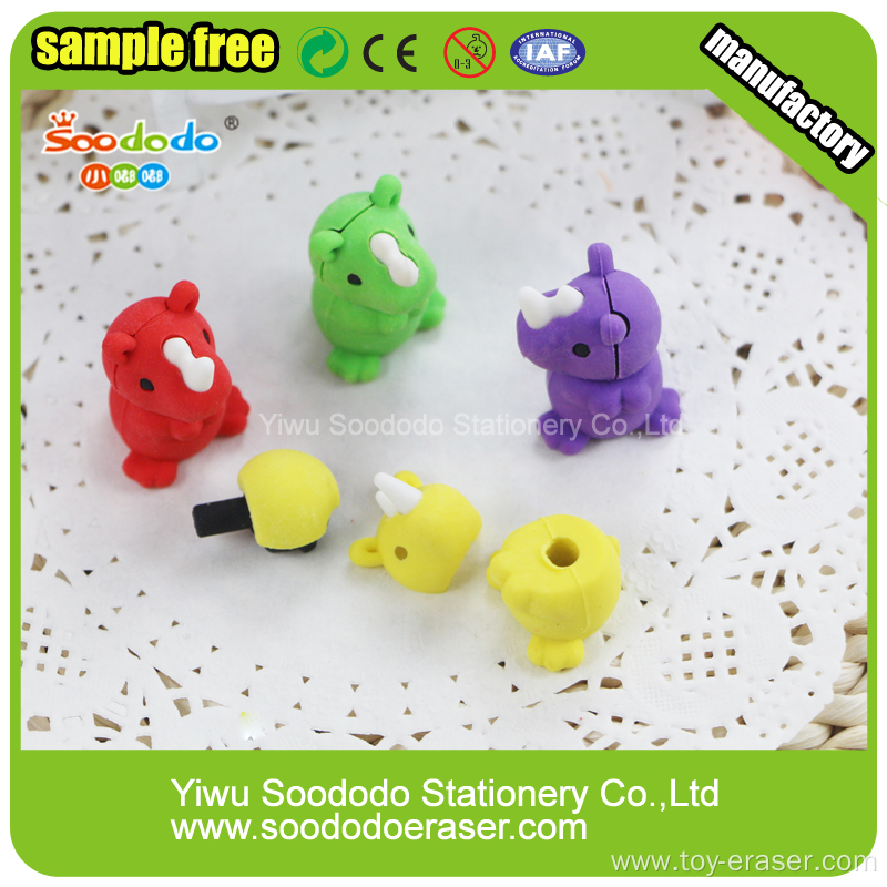 animal rubber rhino shaped eraser for kids toy