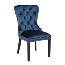 Navy Blue Velvet Tufted Button Back Wooden Dining Chair