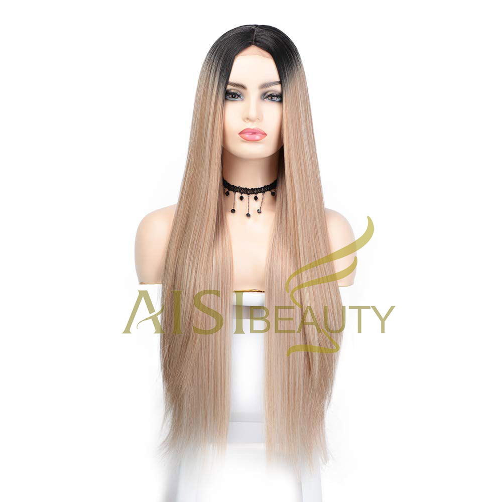 Aisi Beauty Popular Vendor Cheap Long Straight Ombre Blonde Wig Lace Frontal Synthetic Hair For Black Women Lace Front Wig